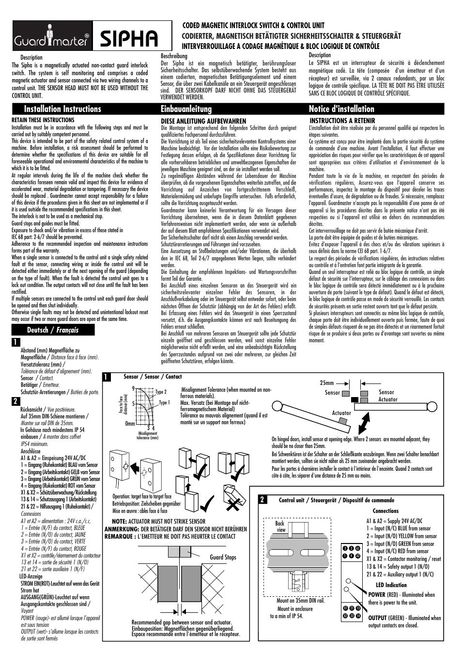 Rockwell Automation Sipha Coded Magnetic Interlock Switch Control Unit User Manual | 4 pages