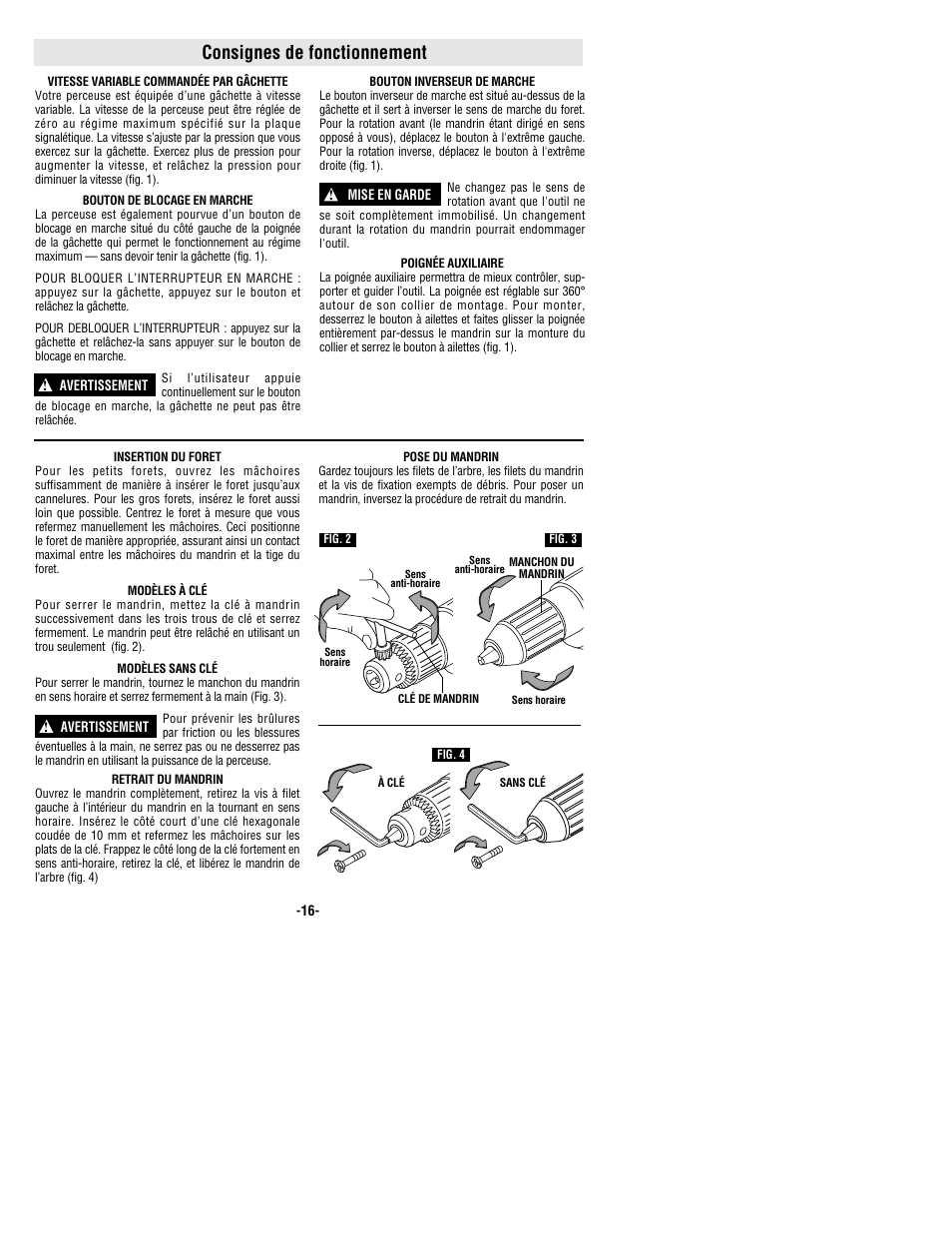 Consignes de fonctionnement | Bosch 1011VSR User Manual | Page 16 / 32