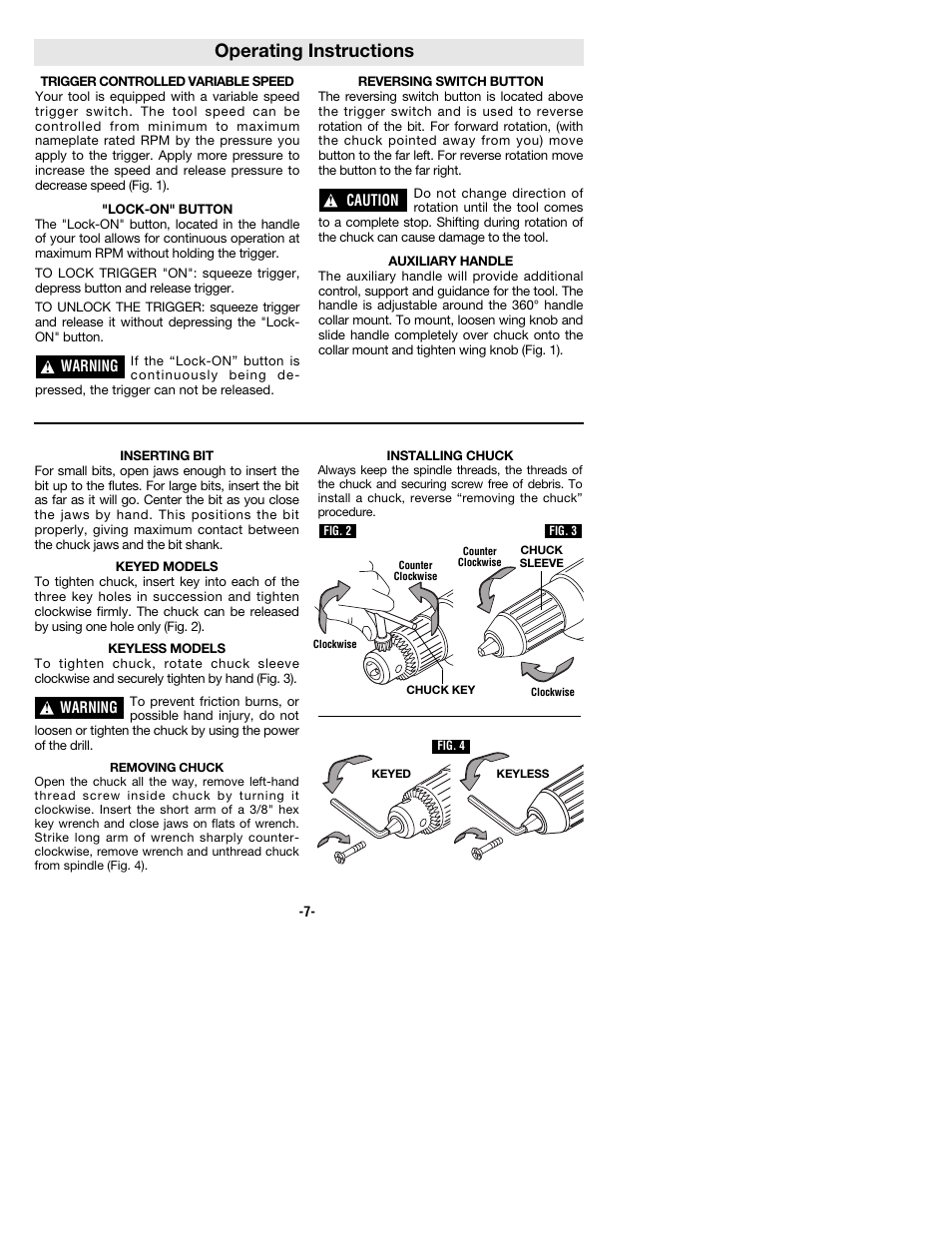 Operating instructions | Bosch 1011VSR User Manual | Page 7 / 32