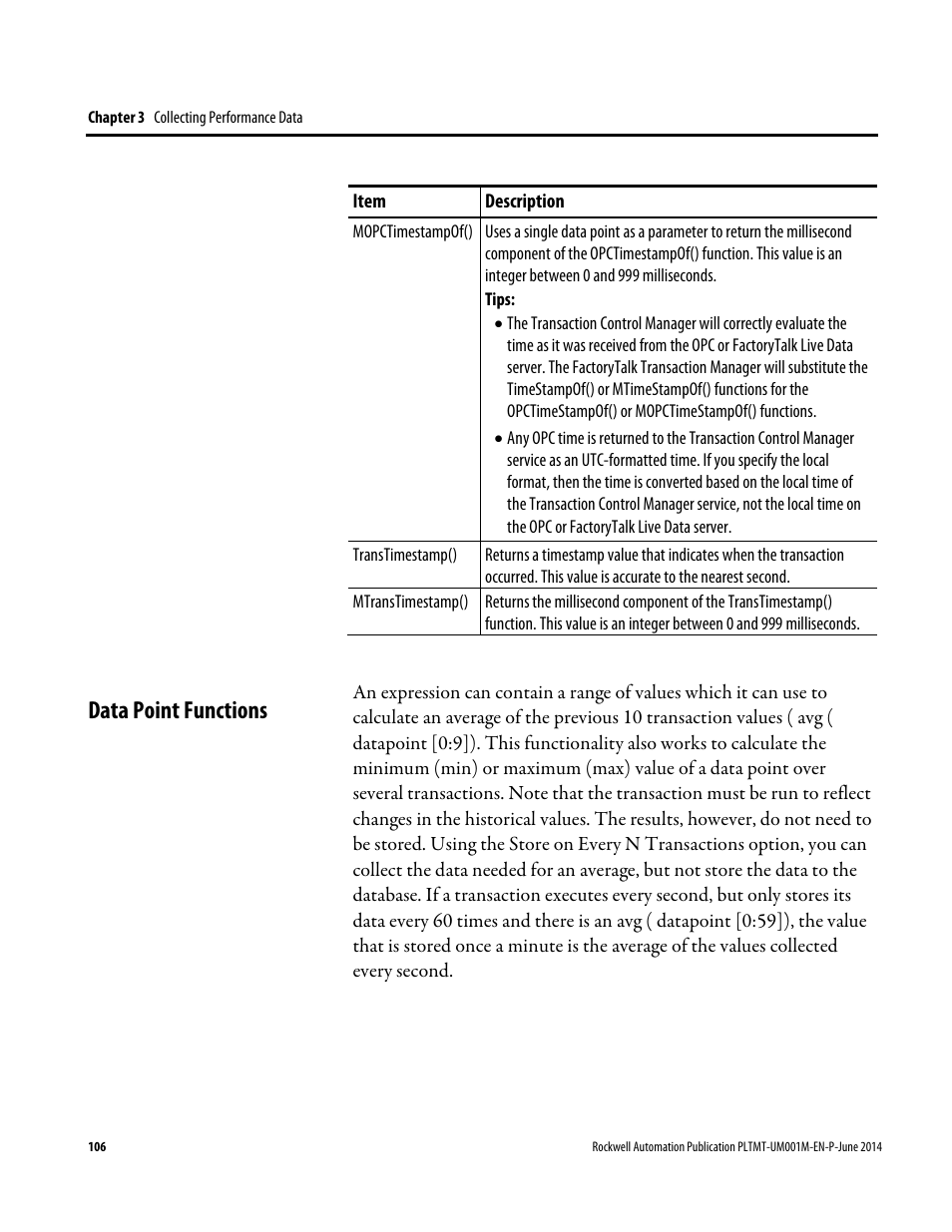 Data point functions | Rockwell Automation FactoryTalk Metrics User Guide User Manual | Page 106 / 272