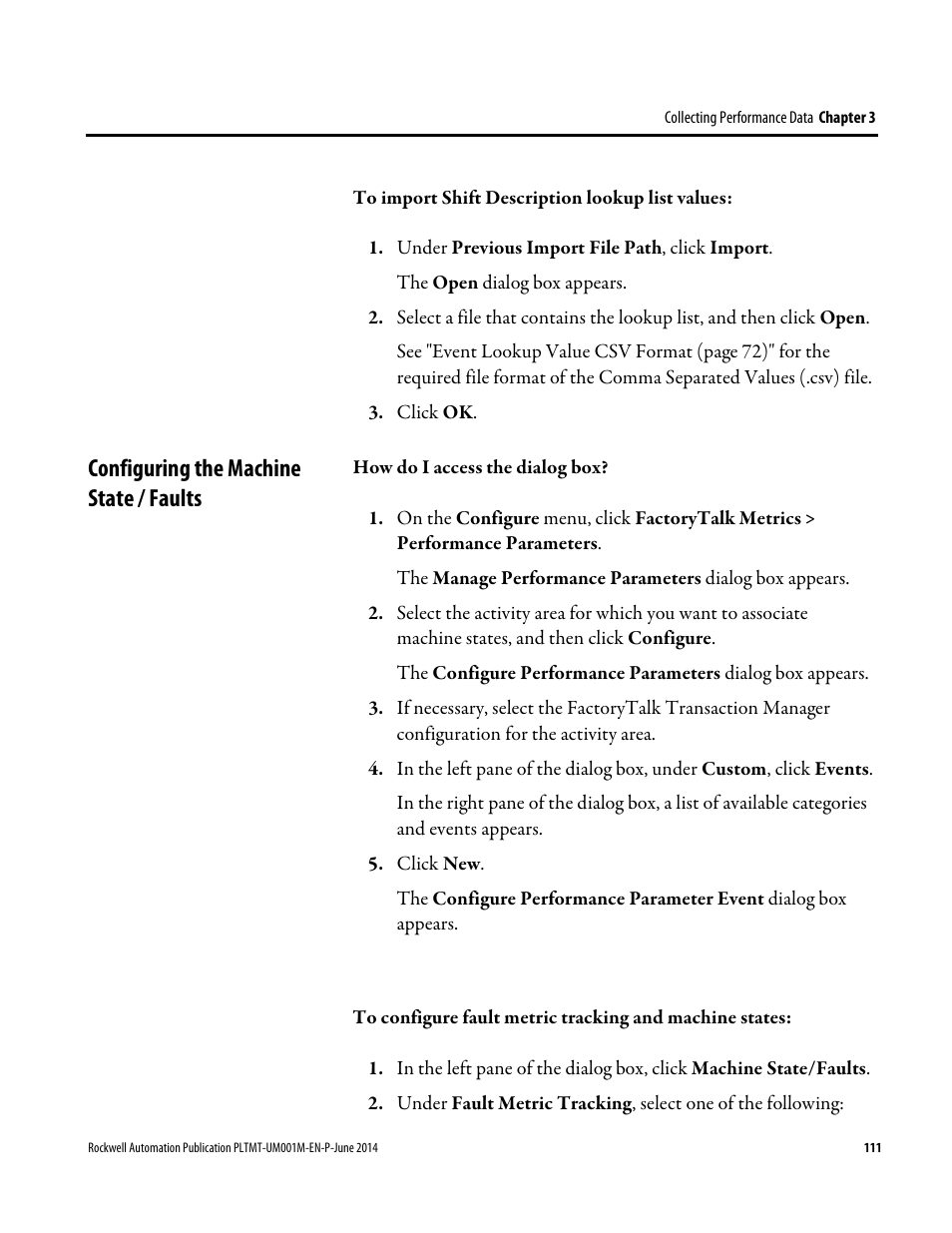 Configuring the machine state / faults | Rockwell Automation FactoryTalk Metrics User Guide User Manual | Page 111 / 272