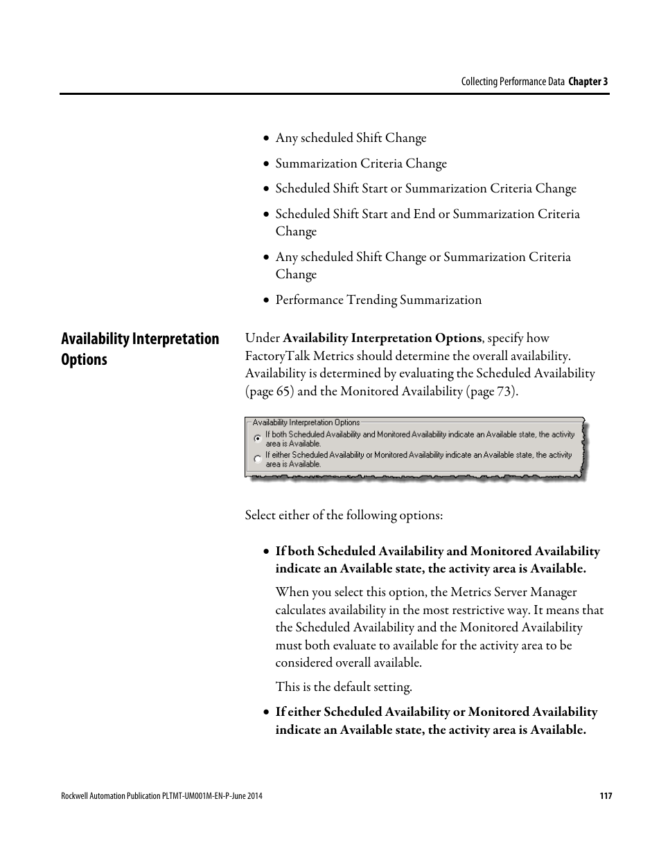 Availability interpretation options, E 117) | Rockwell Automation FactoryTalk Metrics User Guide User Manual | Page 117 / 272