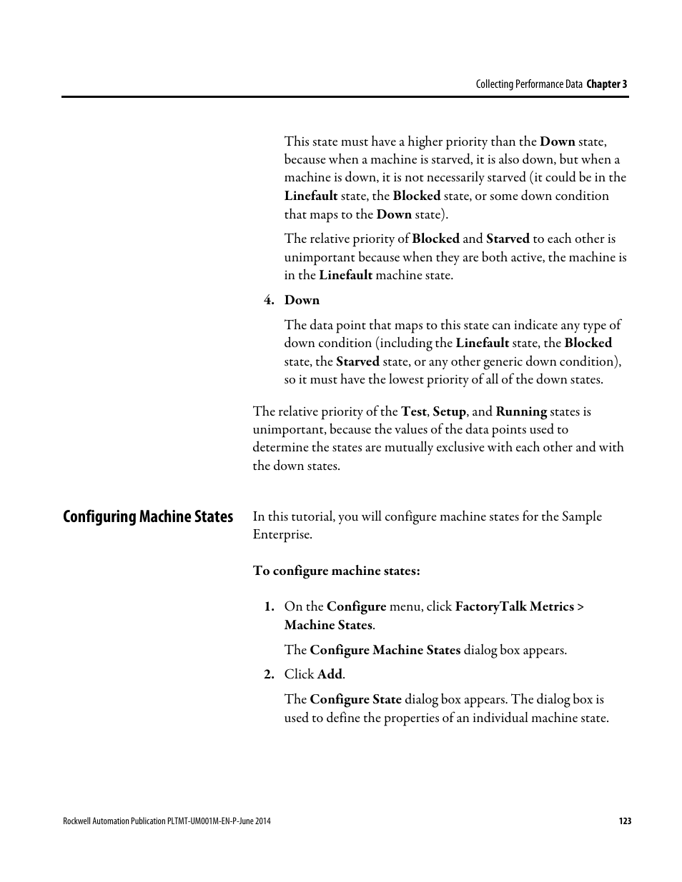 Configuring machine states | Rockwell Automation FactoryTalk Metrics User Guide User Manual | Page 123 / 272