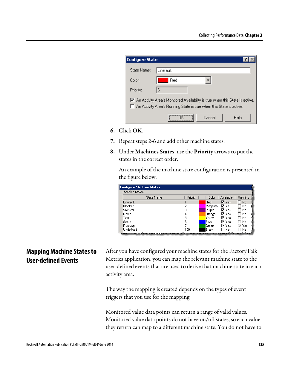 Mapping machine states to user-defined events | Rockwell Automation FactoryTalk Metrics User Guide User Manual | Page 125 / 272