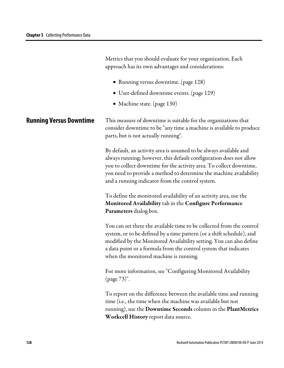 Running versus downtime | Rockwell Automation FactoryTalk Metrics User Guide User Manual | Page 128 / 272