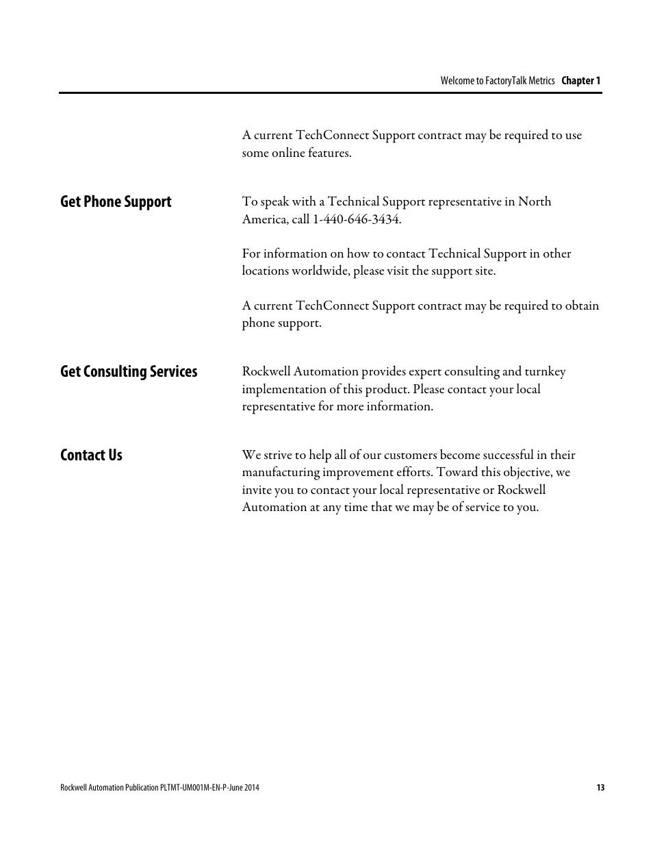 Get phone support, Get consulting services, Contact us | Rockwell Automation FactoryTalk Metrics User Guide User Manual | Page 13 / 272