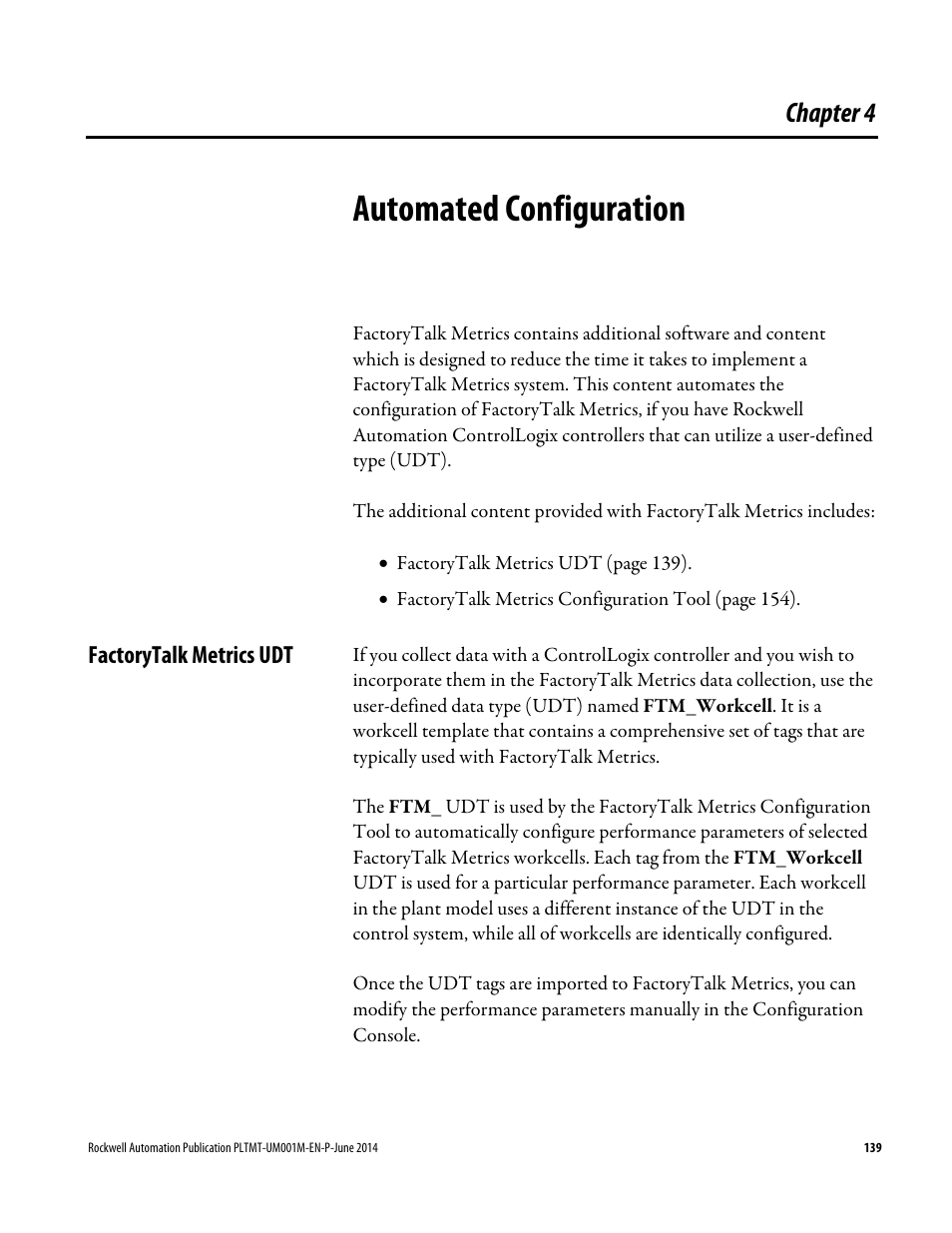 Automated configuration, Factorytalk metrics udt, Chapter 4 | Rockwell Automation FactoryTalk Metrics User Guide User Manual | Page 139 / 272