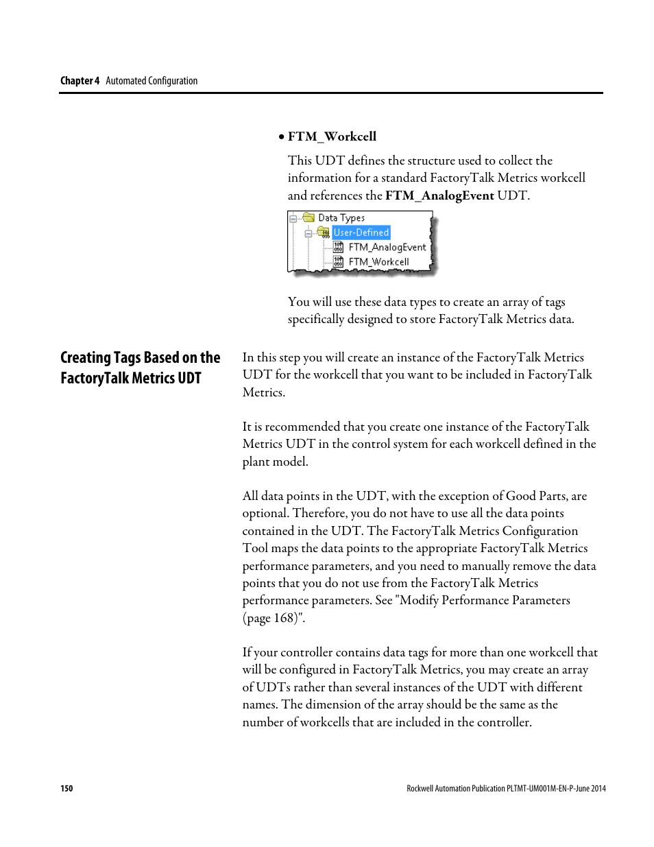 Creating tags based on the factorytalk metrics udt | Rockwell Automation FactoryTalk Metrics User Guide User Manual | Page 150 / 272