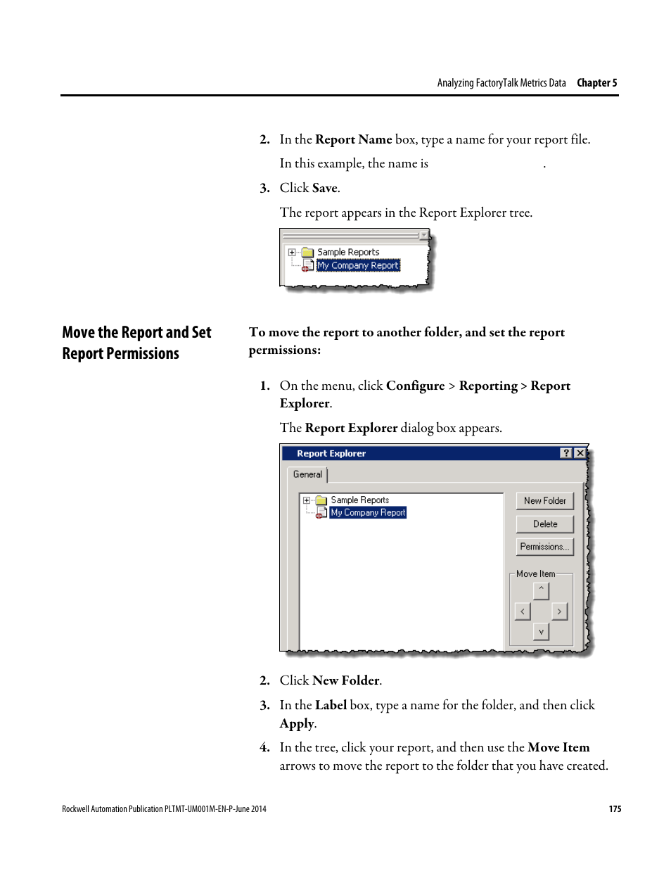 Move the report and set report permissions | Rockwell Automation FactoryTalk Metrics User Guide User Manual | Page 175 / 272