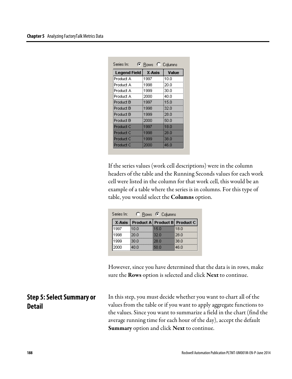 Step 5: select summary or detail | Rockwell Automation FactoryTalk Metrics User Guide User Manual | Page 188 / 272