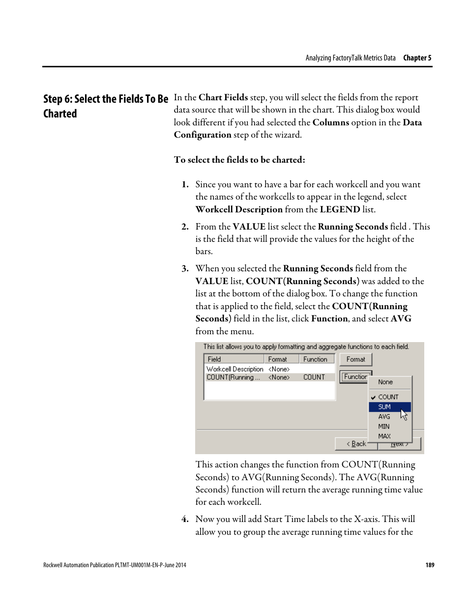 Step 6: select the fields to be charted | Rockwell Automation FactoryTalk Metrics User Guide User Manual | Page 189 / 272