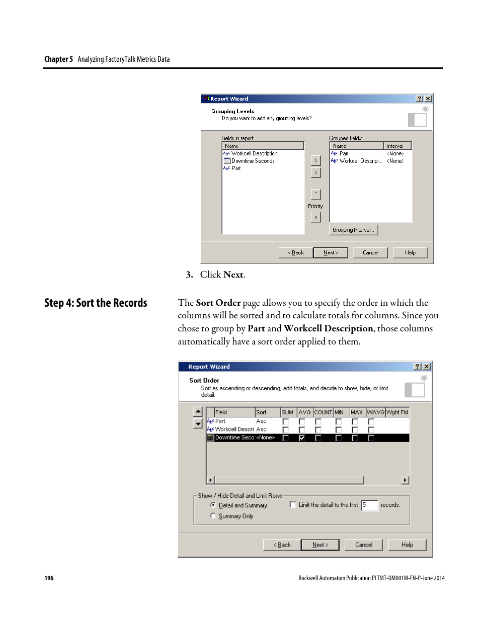 Step 4: sort the records | Rockwell Automation FactoryTalk Metrics User Guide User Manual | Page 196 / 272