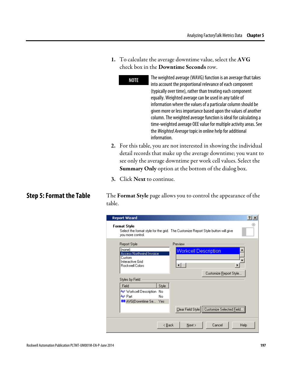 Step 5: format the table | Rockwell Automation FactoryTalk Metrics User Guide User Manual | Page 197 / 272