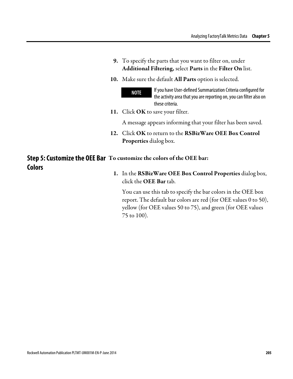 Step 5: customize the oee bar colors | Rockwell Automation FactoryTalk Metrics User Guide User Manual | Page 205 / 272