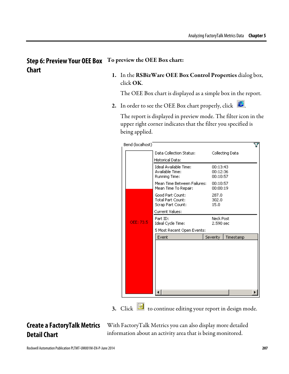 Step 6: preview your oee box chart, Create a factorytalk metrics detail chart | Rockwell Automation FactoryTalk Metrics User Guide User Manual | Page 207 / 272