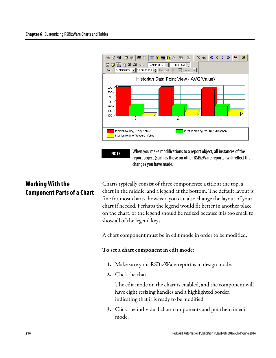 Working with the component parts of a chart | Rockwell Automation FactoryTalk Metrics User Guide User Manual | Page 214 / 272