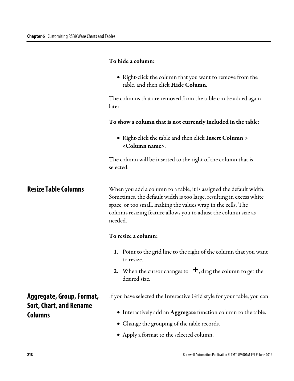 Resize table columns | Rockwell Automation FactoryTalk Metrics User Guide User Manual | Page 218 / 272