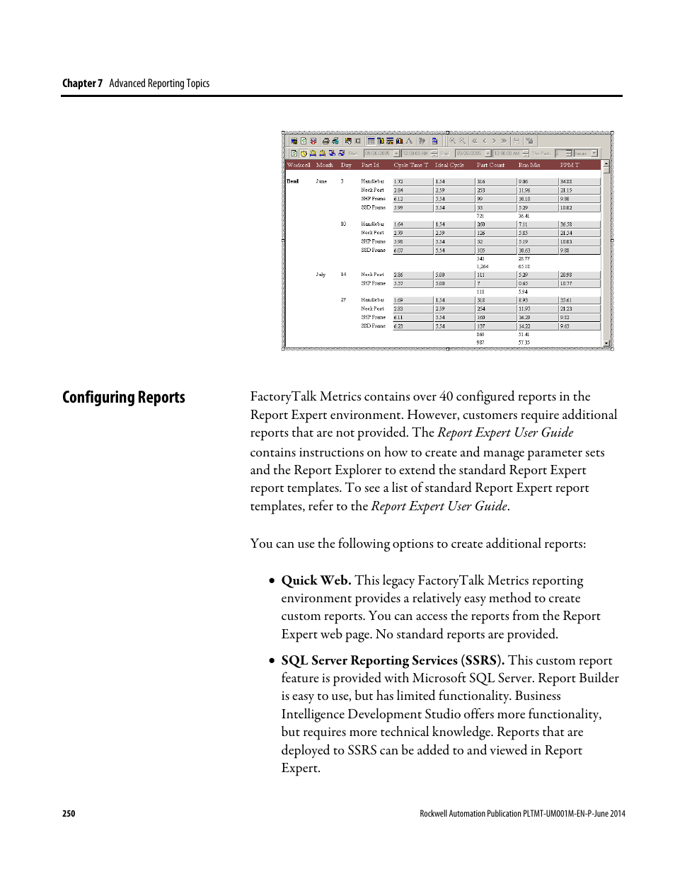 Configuring reports | Rockwell Automation FactoryTalk Metrics User Guide User Manual | Page 250 / 272