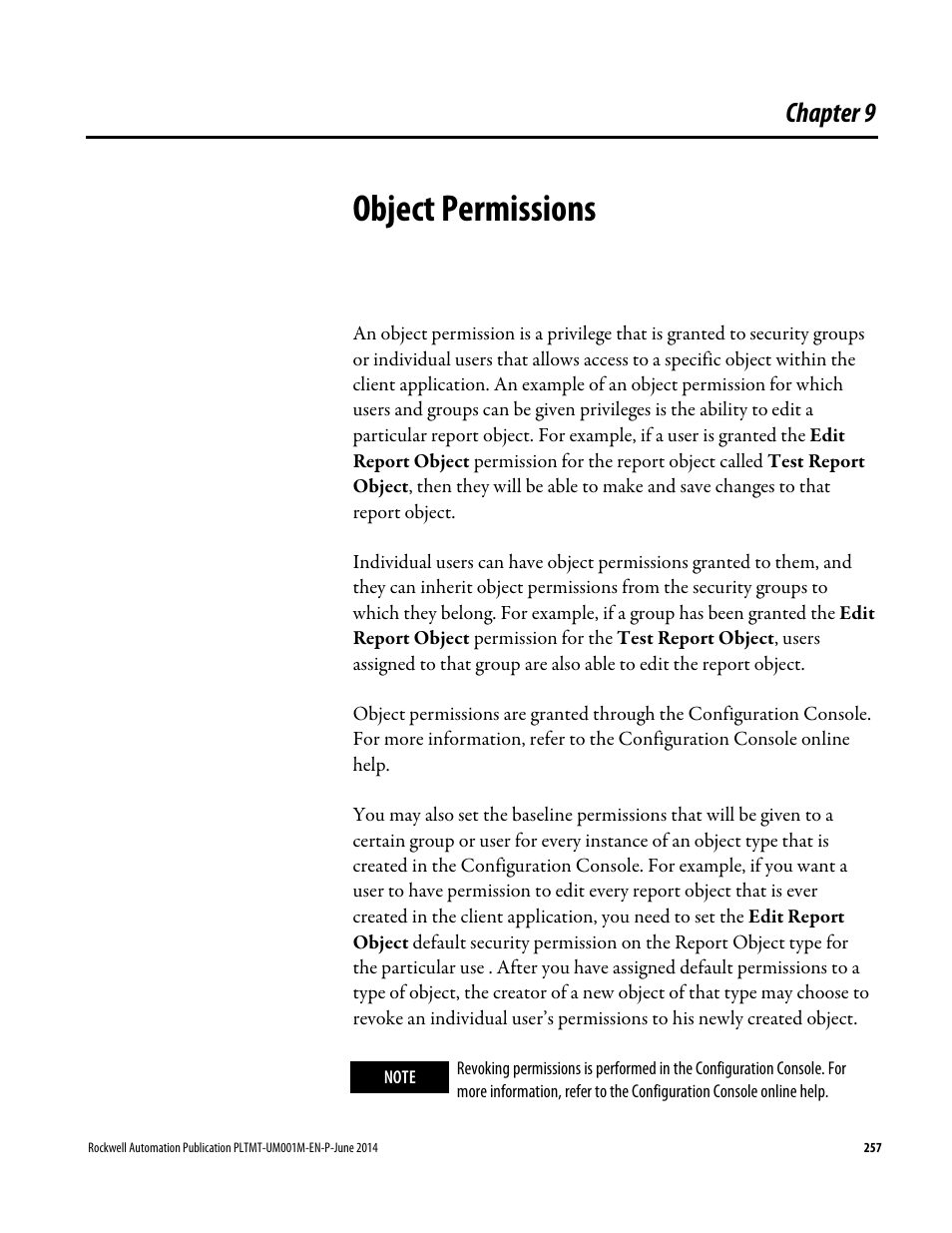 Object permissions, Chapter 9 | Rockwell Automation FactoryTalk Metrics User Guide User Manual | Page 257 / 272