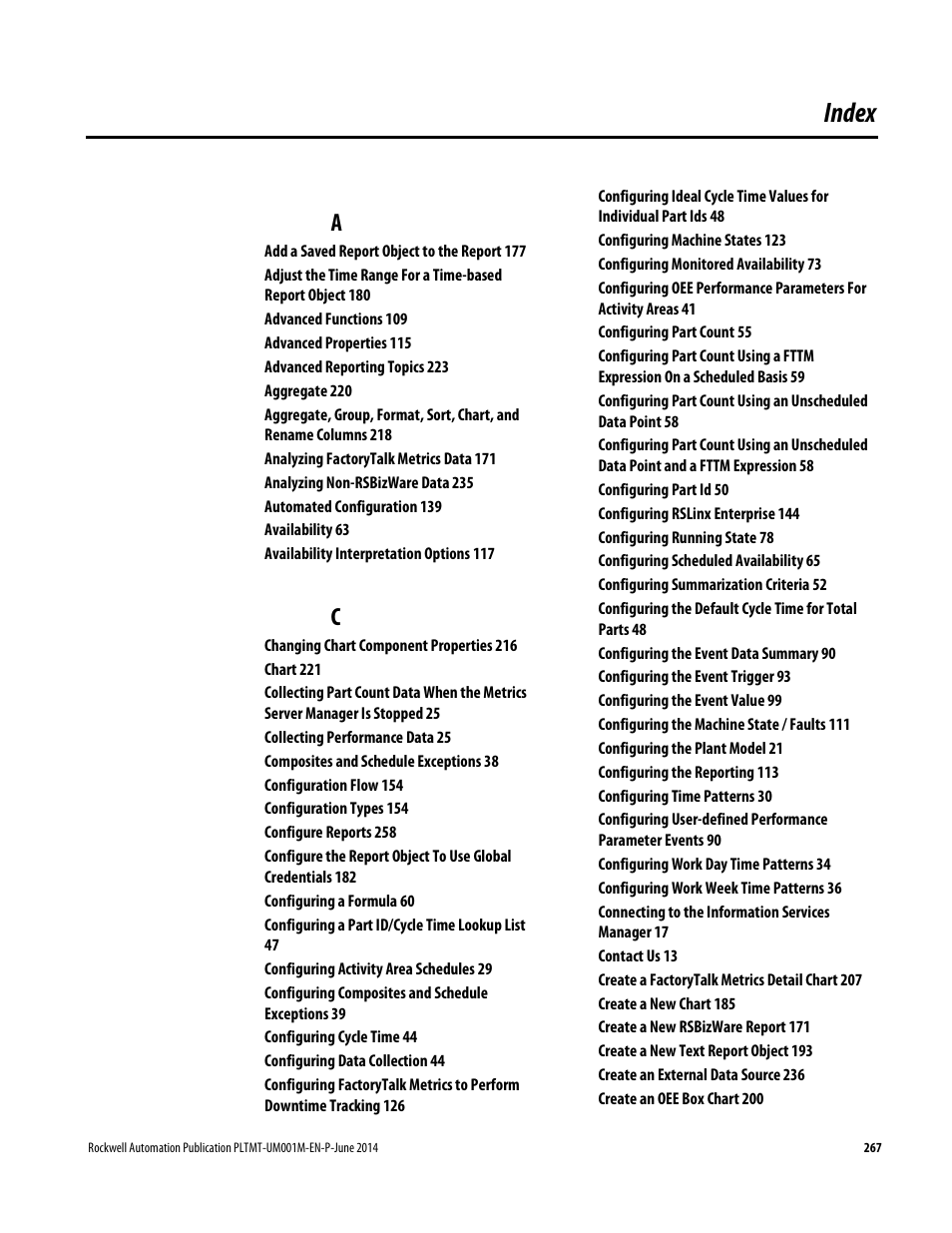 Index | Rockwell Automation FactoryTalk Metrics User Guide User Manual | Page 267 / 272