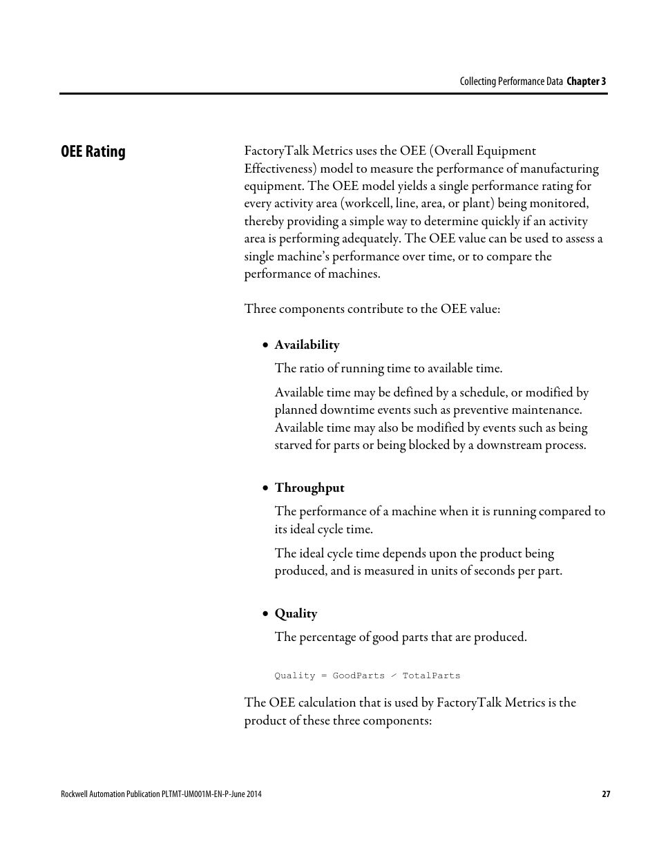 Oee rating | Rockwell Automation FactoryTalk Metrics User Guide User Manual | Page 27 / 272