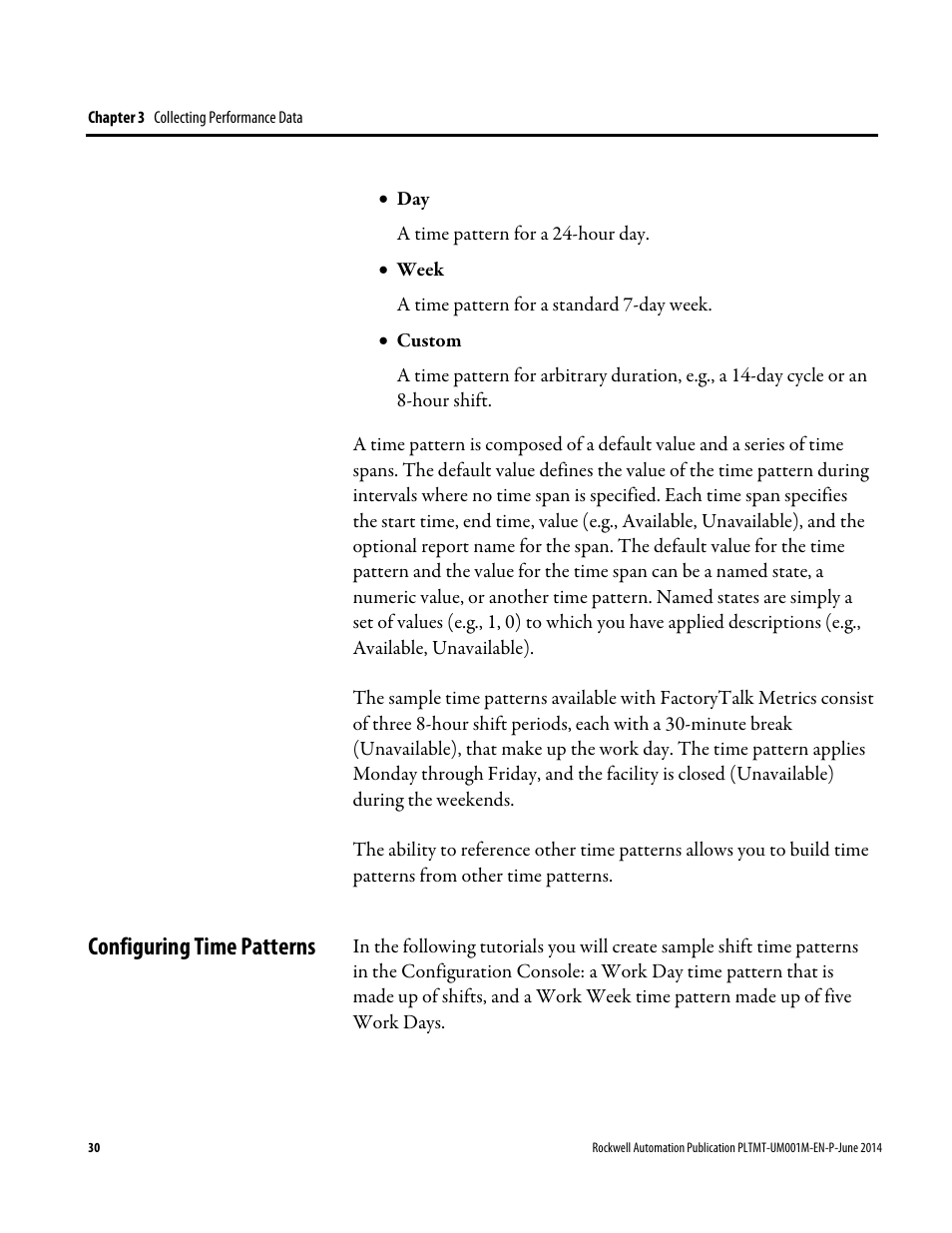 Configuring time patterns | Rockwell Automation FactoryTalk Metrics User Guide User Manual | Page 30 / 272