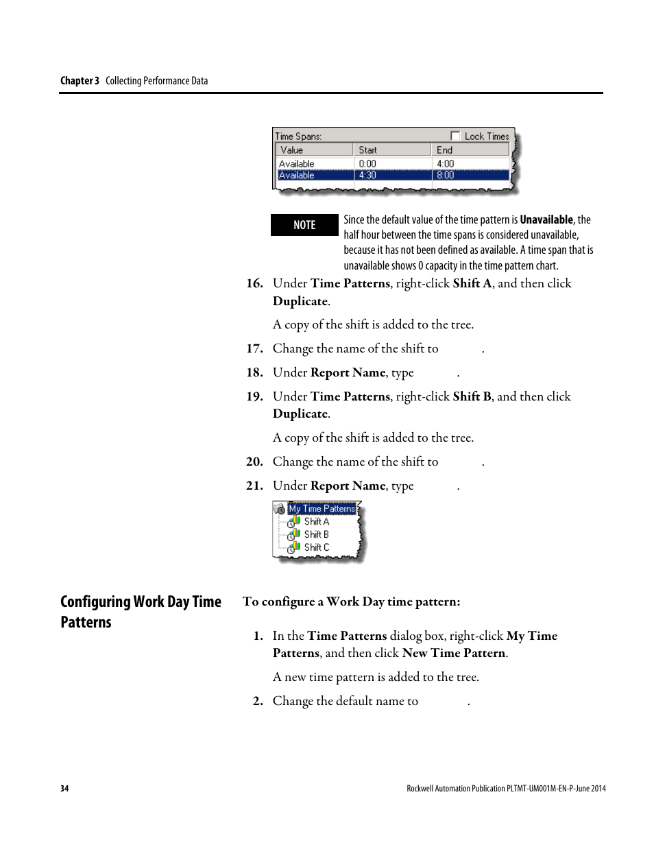 Configuring work day time patterns | Rockwell Automation FactoryTalk Metrics User Guide User Manual | Page 34 / 272