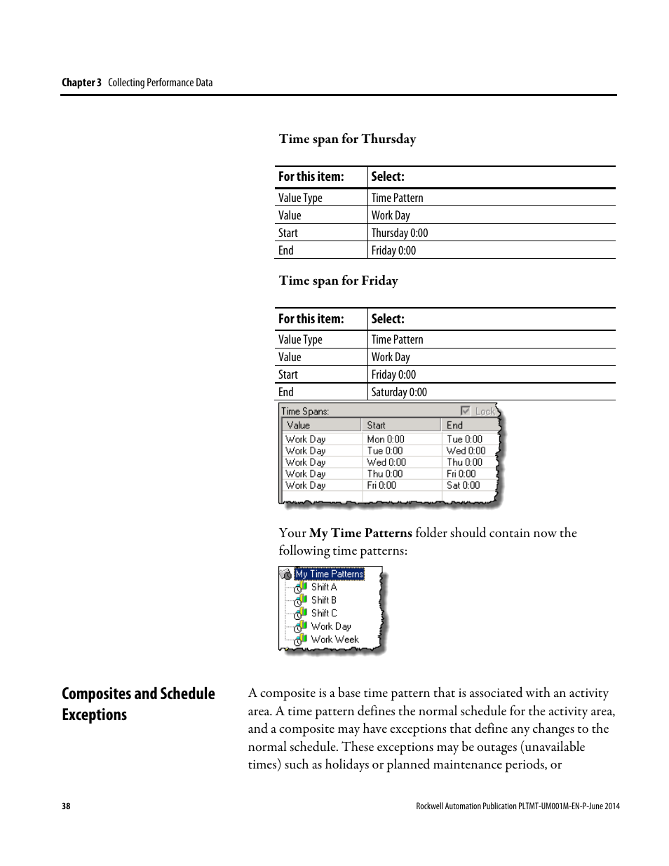 Composites and schedule exceptions | Rockwell Automation FactoryTalk Metrics User Guide User Manual | Page 38 / 272