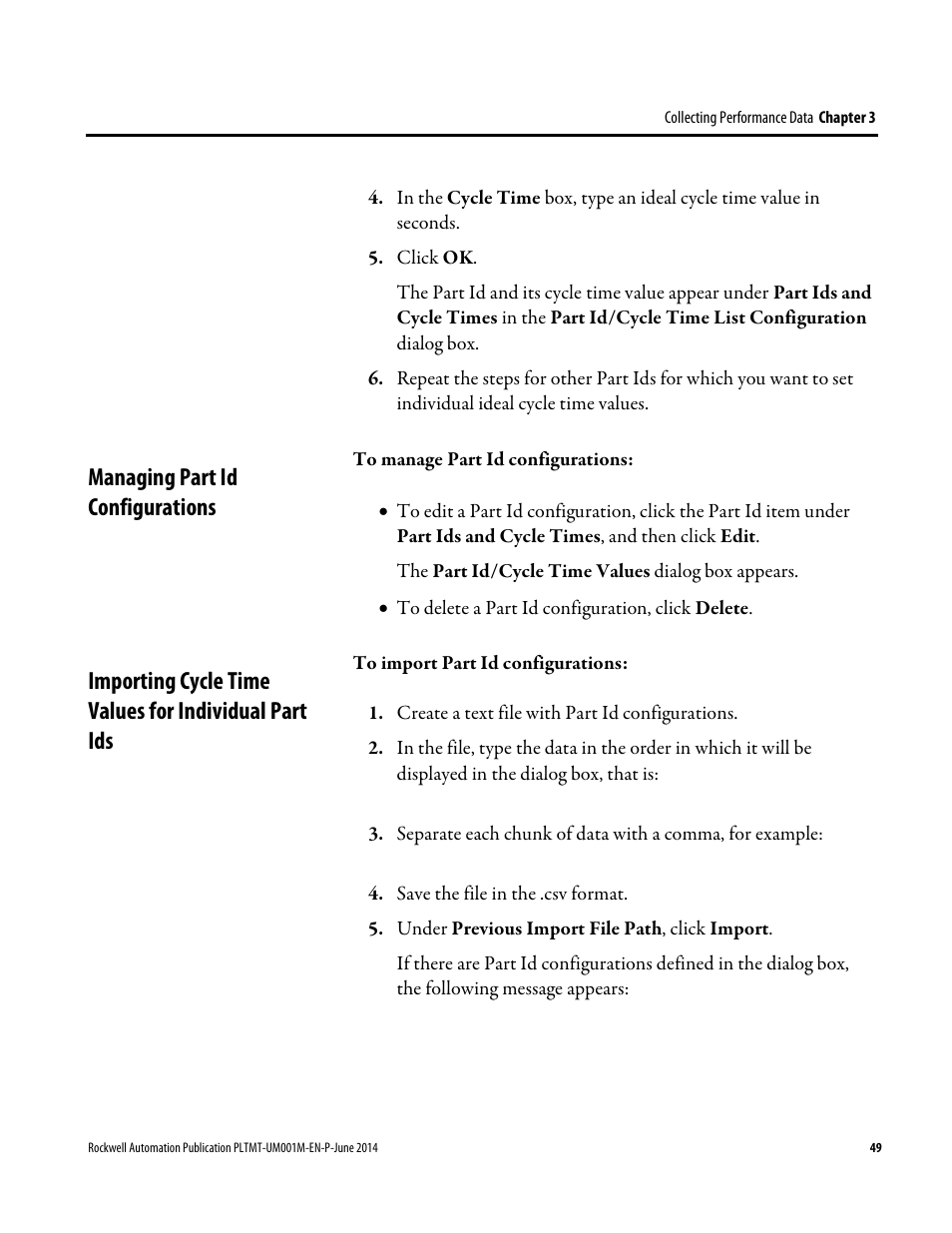 Managing part id configurations | Rockwell Automation FactoryTalk Metrics User Guide User Manual | Page 49 / 272