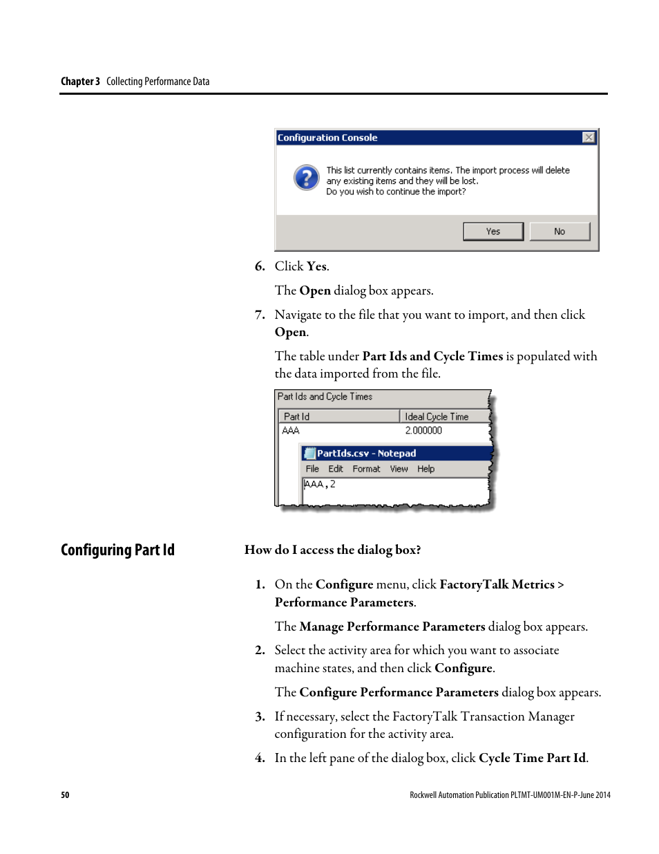 Configuring part id | Rockwell Automation FactoryTalk Metrics User Guide User Manual | Page 50 / 272