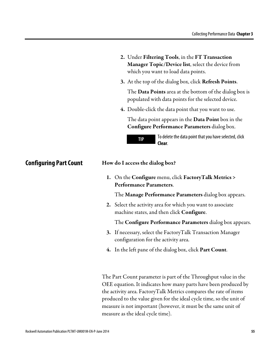 Configuring part count | Rockwell Automation FactoryTalk Metrics User Guide User Manual | Page 55 / 272