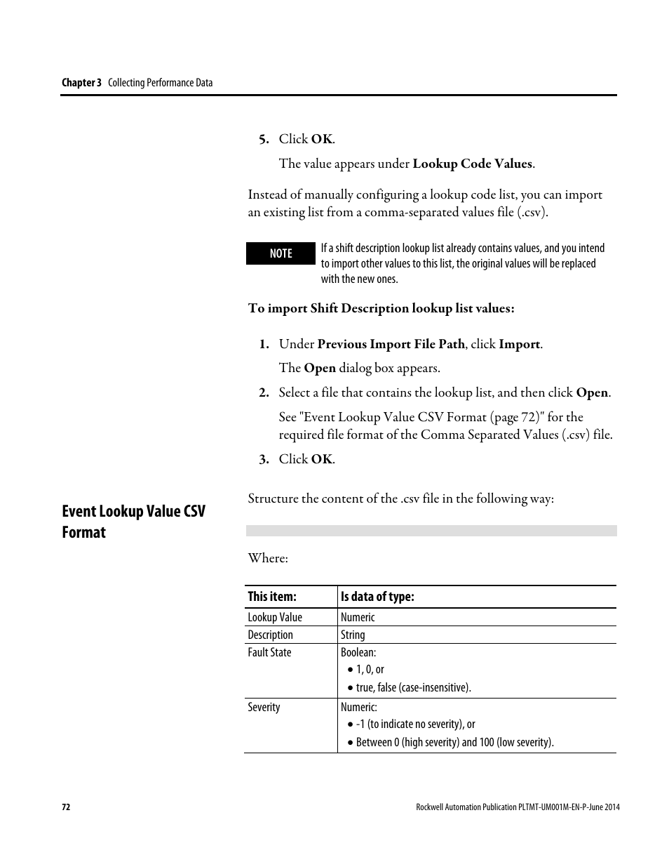 Event lookup value csv format | Rockwell Automation FactoryTalk Metrics User Guide User Manual | Page 72 / 272