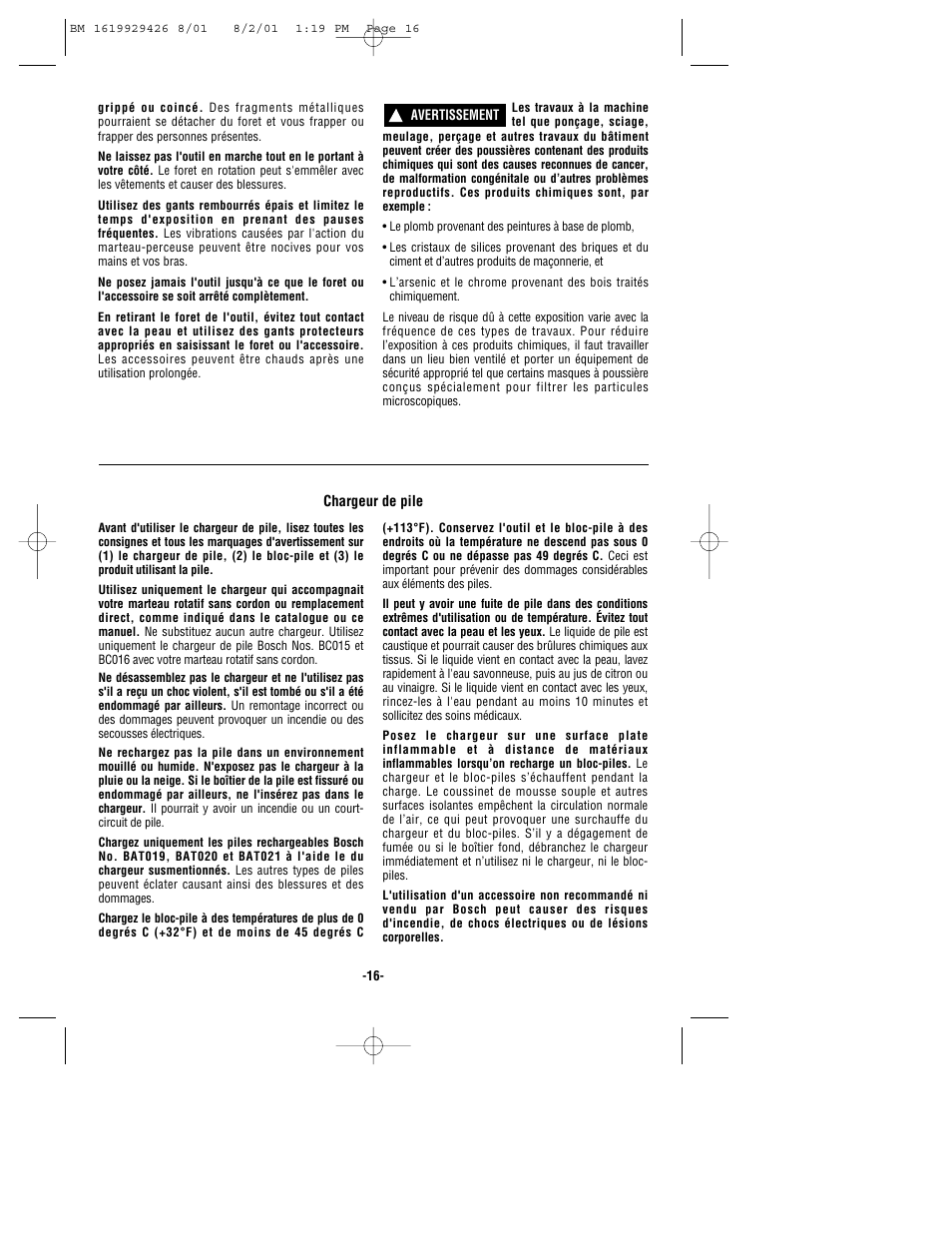 Bosch cordless hammer User Manual | Page 16 / 40