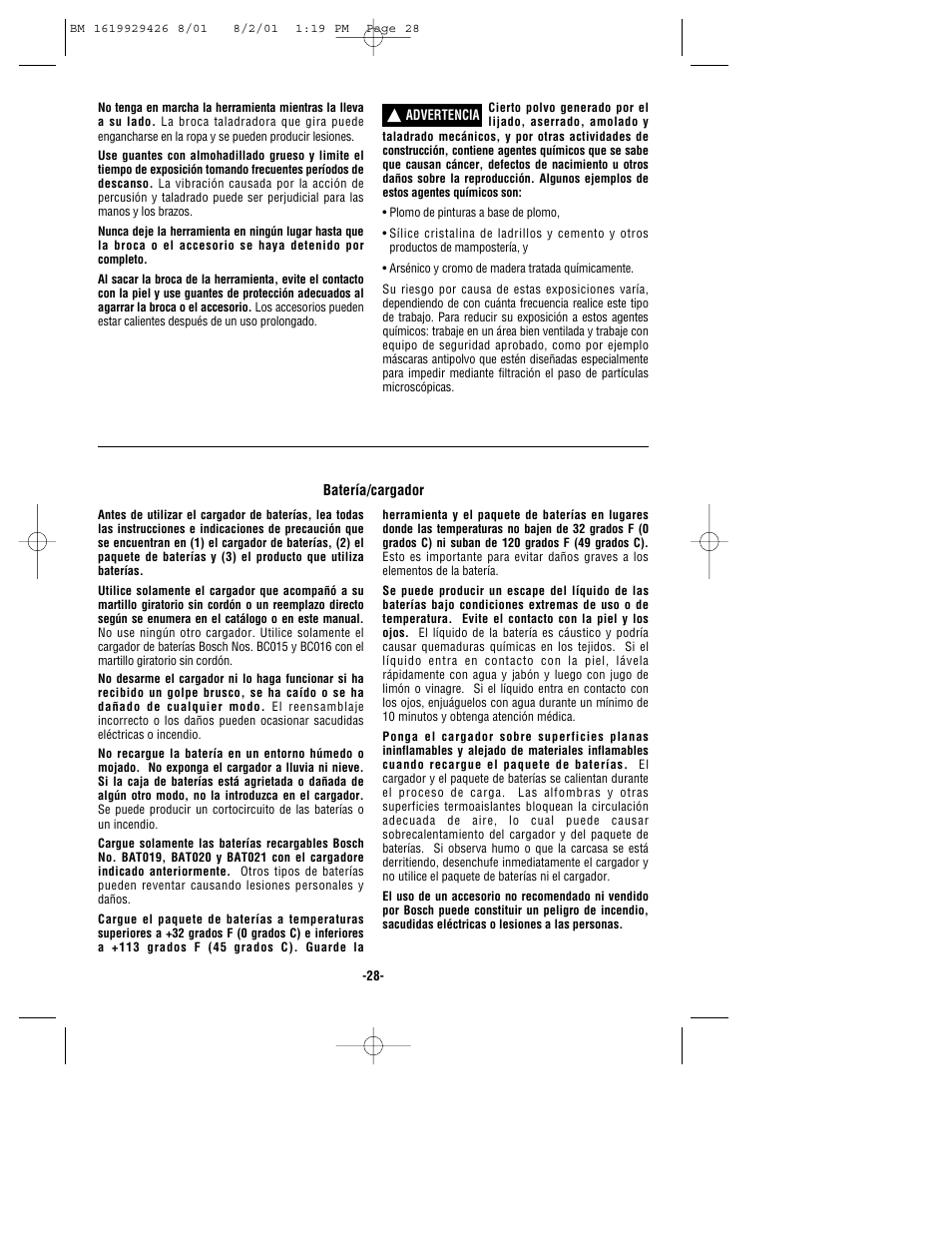 Bosch cordless hammer User Manual | Page 28 / 40