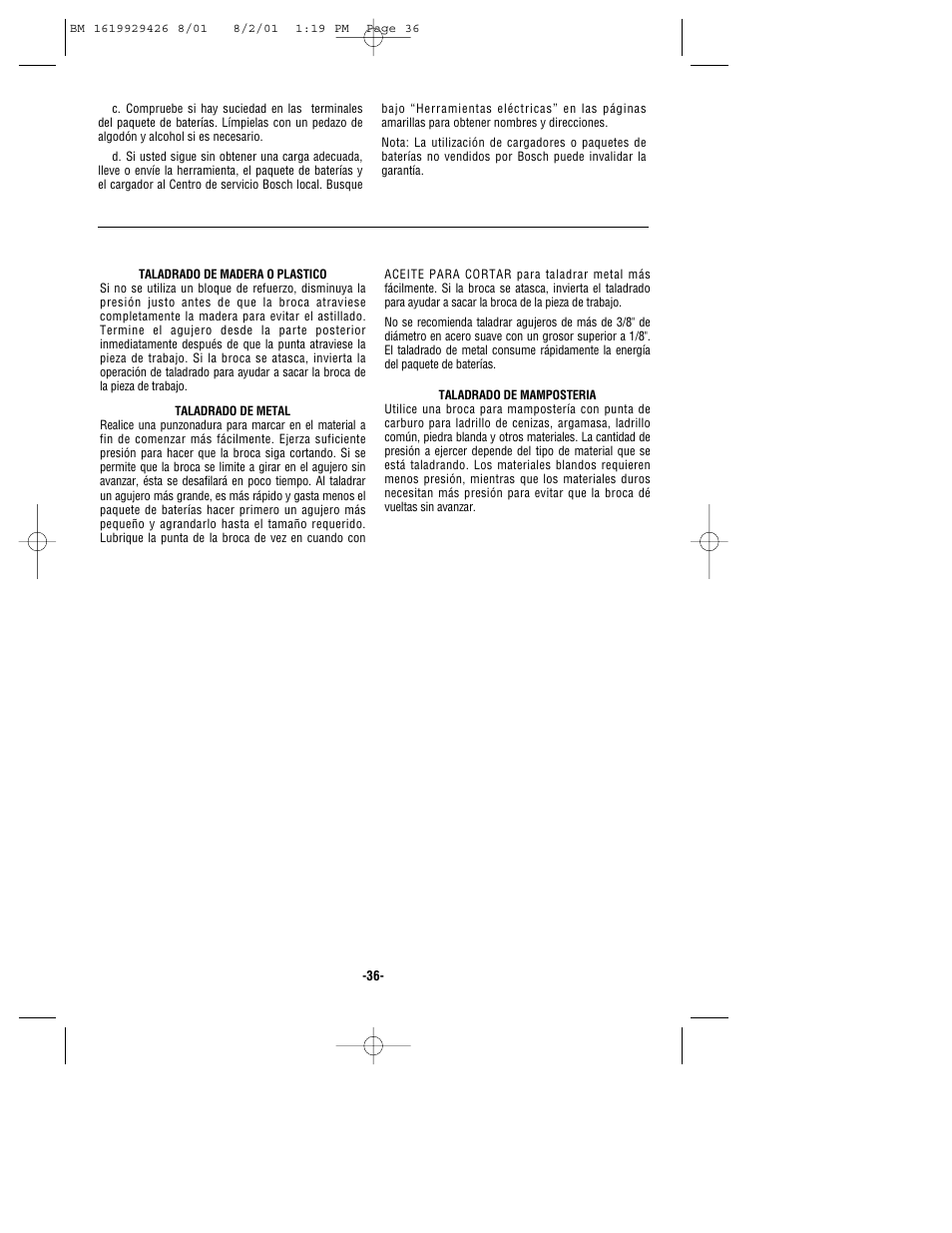 Bosch cordless hammer User Manual | Page 36 / 40