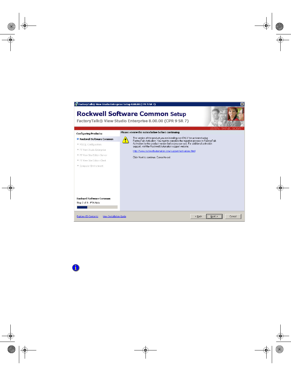 Factorytalk activation warning | Rockwell Automation FactoryTalk View Site Edition Installation Guide User Manual | Page 48 / 173