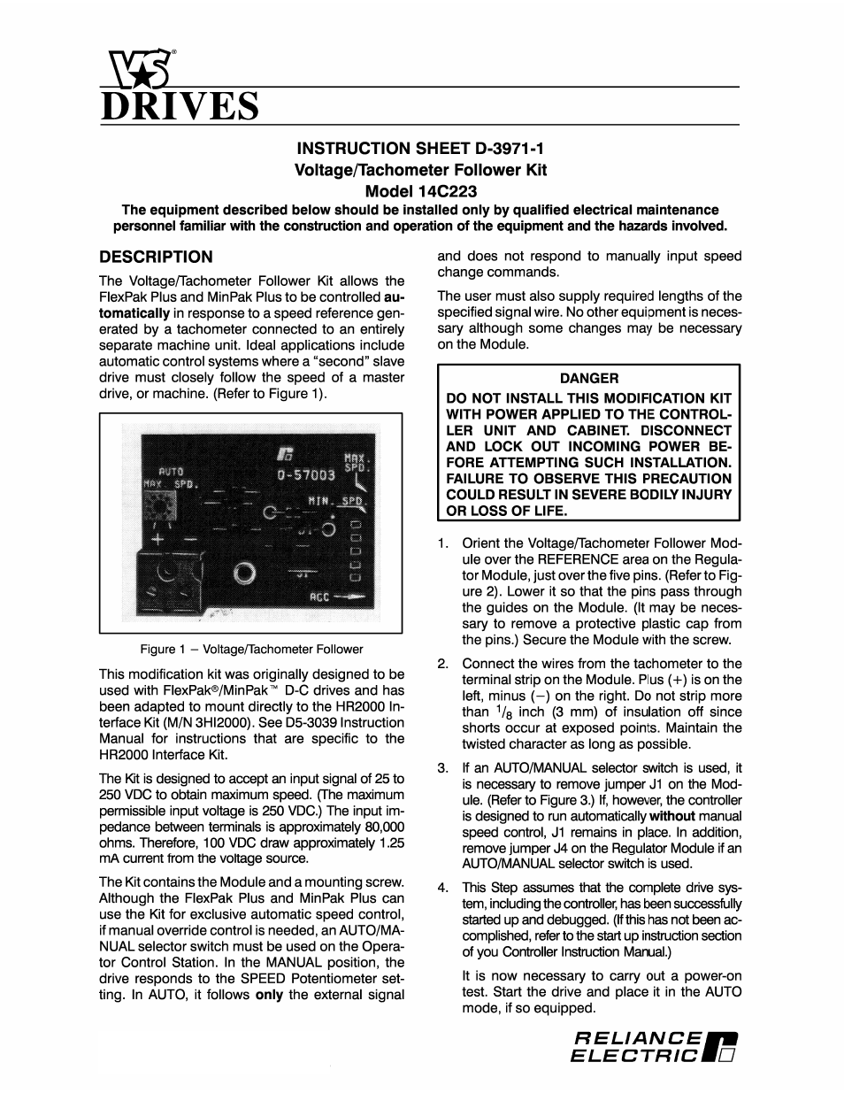 Rockwell Automation FlexPak Plus/MinPak Plus Voltage/Tachometer Follower Kit 14C223 User Manual | 4 pages
