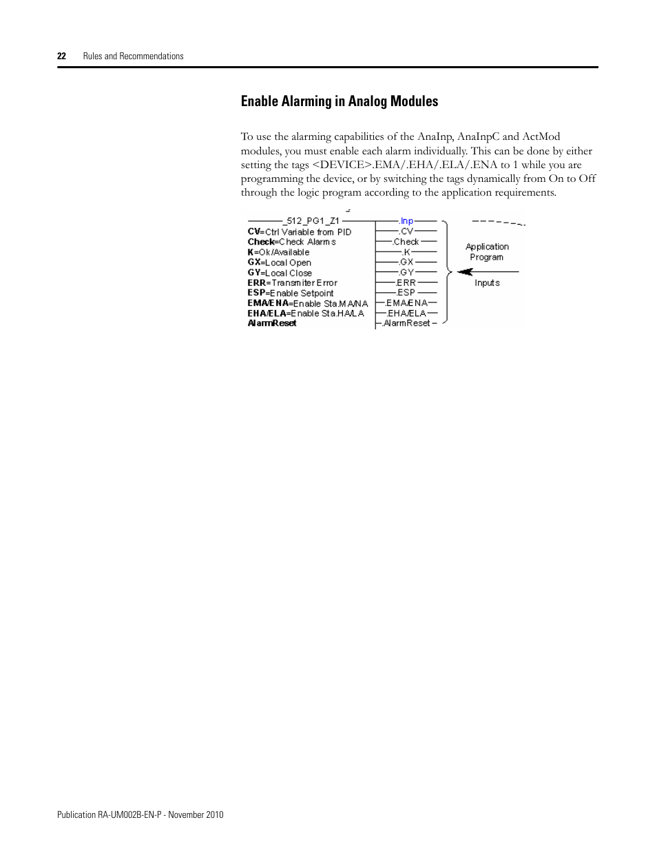 Enable alarming in analog modules | Rockwell Automation MMCL Using the Mining, Mineral, and Cement Library (MMCL) in RSLogix 5000 Appli User Manual | Page 22 / 62