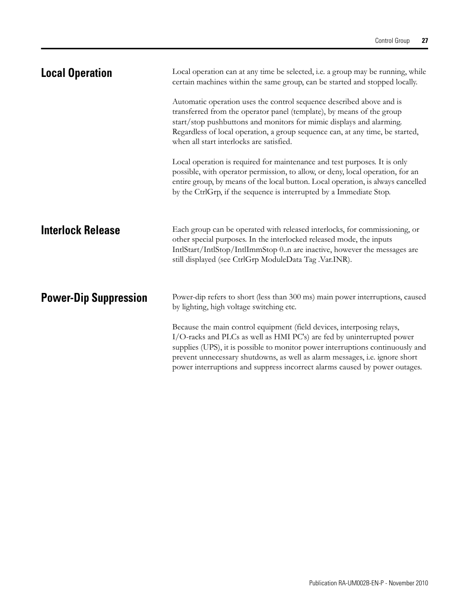 Local operation, Interlock release, Power-dip suppression | Rockwell Automation MMCL Using the Mining, Mineral, and Cement Library (MMCL) in RSLogix 5000 Appli User Manual | Page 27 / 62