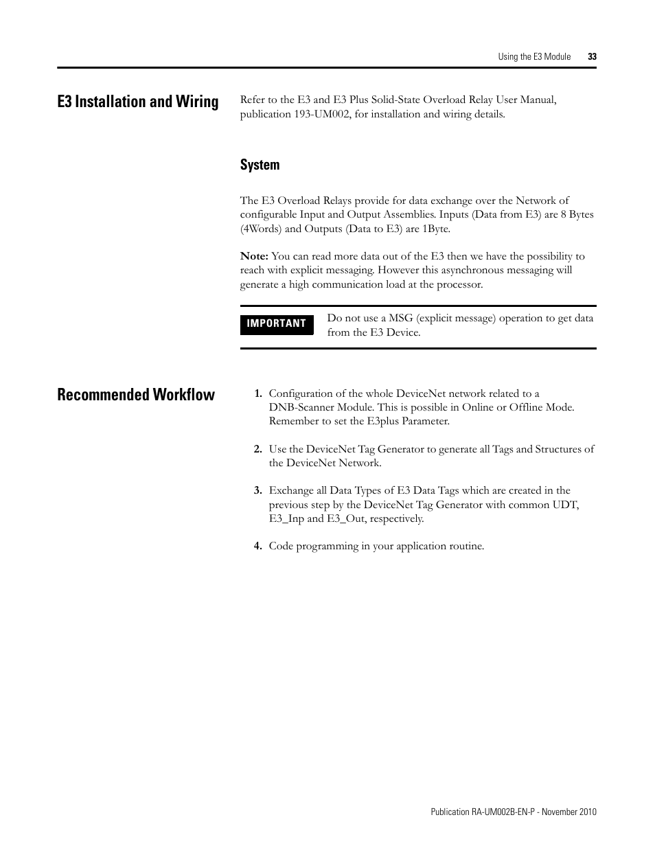 E3 installation and wiring, System, Recommended workflow | Rockwell Automation MMCL Using the Mining, Mineral, and Cement Library (MMCL) in RSLogix 5000 Appli User Manual | Page 33 / 62