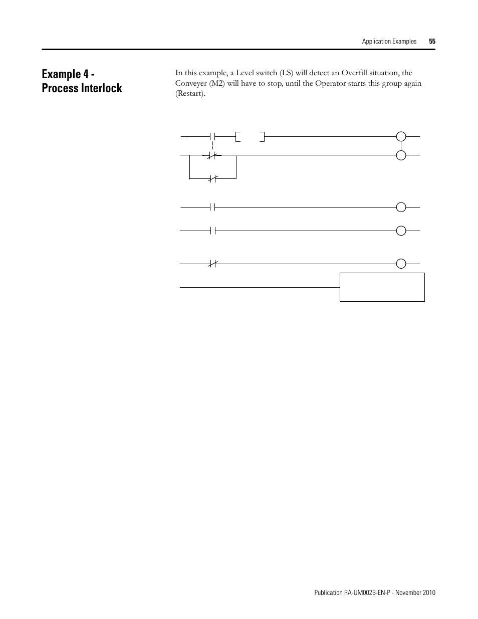 Example 4 - process interlock | Rockwell Automation MMCL Using the Mining, Mineral, and Cement Library (MMCL) in RSLogix 5000 Appli User Manual | Page 55 / 62