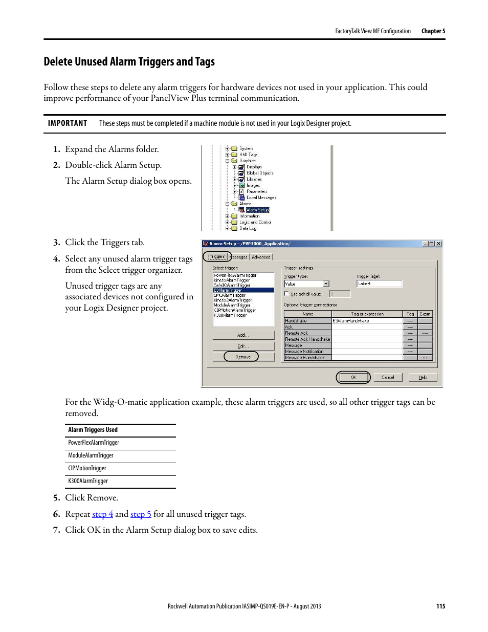 Delete unused alarm triggers and tags | Rockwell Automation 193 Drives and Motion Accelerator Toolkit Quick Start User Manual | Page 115 / 356