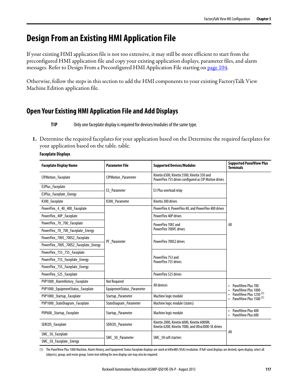 Design from an existing hmi application file, S in design from an existing hmi application file, Design from an existing hmi | Application file, Open your existing hmi application file, And add displays, Ip design from an existing hmi application file | Rockwell Automation 193 Drives and Motion Accelerator Toolkit Quick Start User Manual | Page 117 / 356