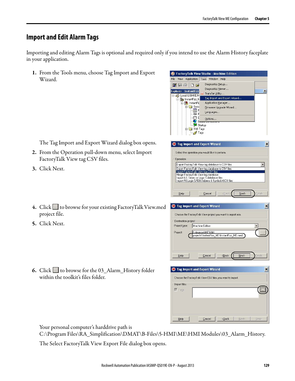 Import and edit alarm tags | Rockwell Automation 193 Drives and Motion Accelerator Toolkit Quick Start User Manual | Page 129 / 356