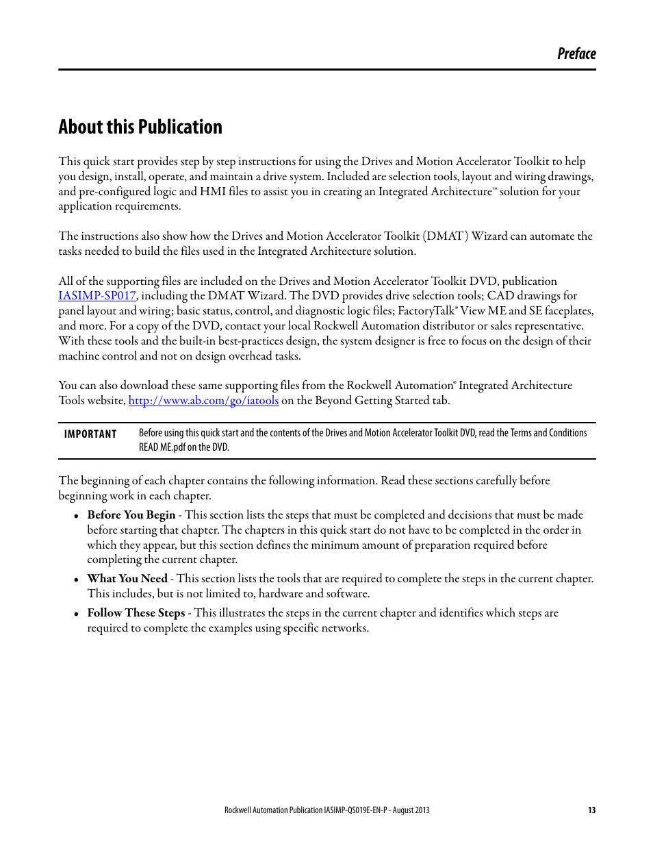 Preface, About this publication | Rockwell Automation 193 Drives and Motion Accelerator Toolkit Quick Start User Manual | Page 13 / 356