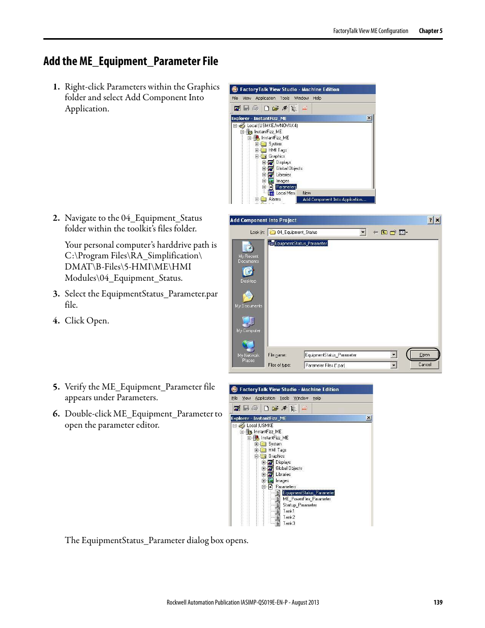 Add the me_equipment_parameter file | Rockwell Automation 193 Drives and Motion Accelerator Toolkit Quick Start User Manual | Page 139 / 356