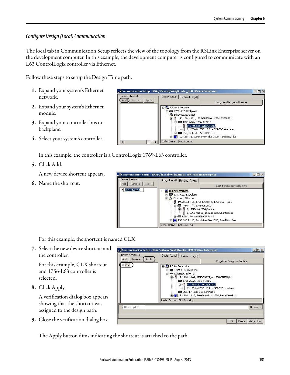 Configure design (local) communication | Rockwell Automation 193 Drives and Motion Accelerator Toolkit Quick Start User Manual | Page 151 / 356