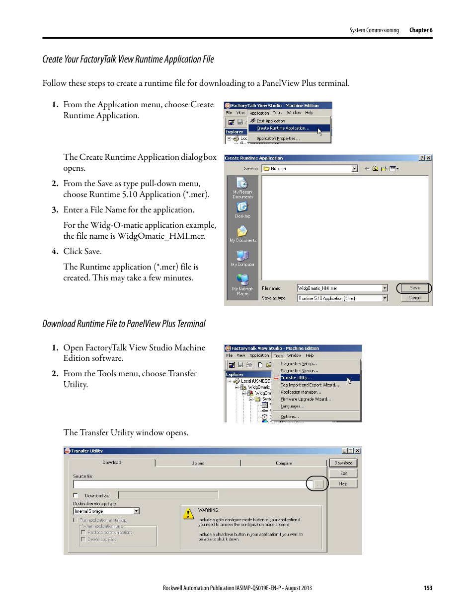 Download runtime file to panelview plus terminal | Rockwell Automation 193 Drives and Motion Accelerator Toolkit Quick Start User Manual | Page 153 / 356