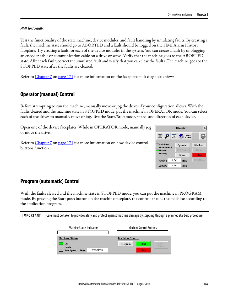 Hmi test faults, Operator (manual) control, Program (automatic) control | Rockwell Automation 193 Drives and Motion Accelerator Toolkit Quick Start User Manual | Page 169 / 356