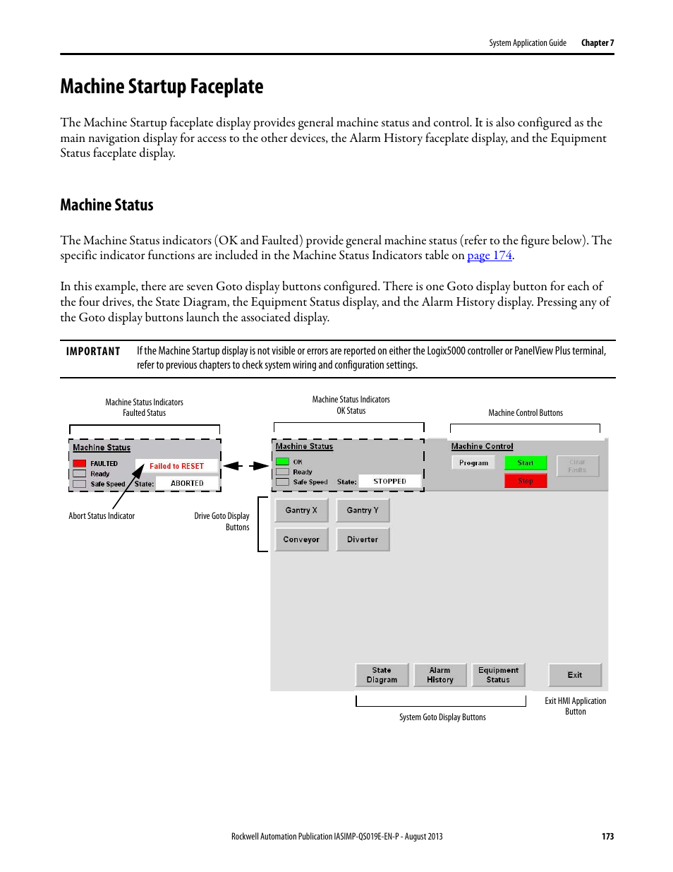 Machine startup faceplate, Machine status | Rockwell Automation 193 Drives and Motion Accelerator Toolkit Quick Start User Manual | Page 173 / 356